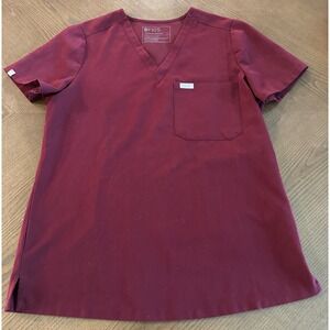 FIGS Technical Collection Women's Catarina Burgandy 1 Pocket Scrub Top Size S